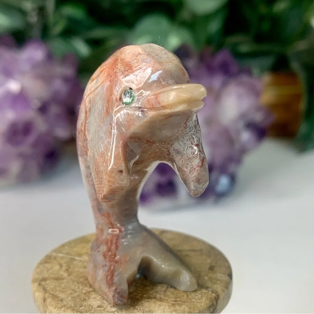 Soapstone Carved Dolphin Figurine Stone Animal Carving Figure Statue 2”